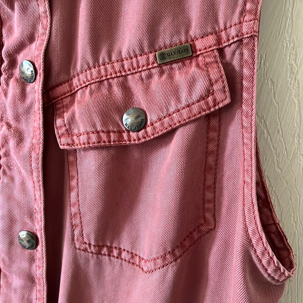 Max Jeans Military Utility Vest Drawstring 4 Front Pockets Dusty Rose Size Small - Picture 10 of 16